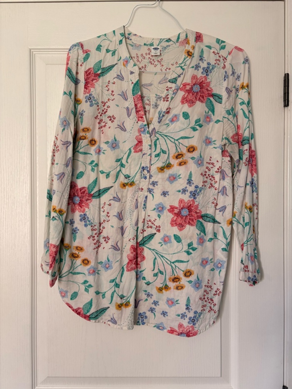 Old Navy Cream Floral Button-Front Shirt with Pink & Green Accents